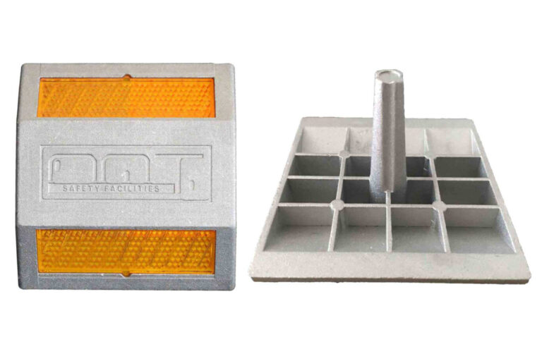 Aluminum double reflective road stud with NNT branding
