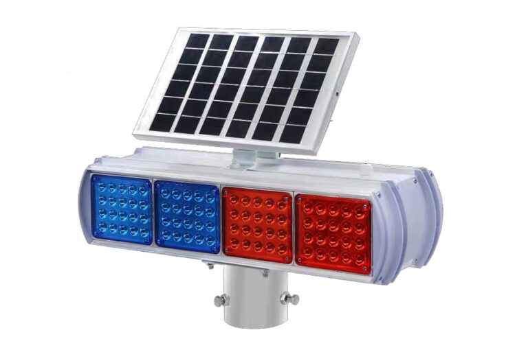 Solar Powered Red Blue LED Strobe Warning Light for Traffic Safety
