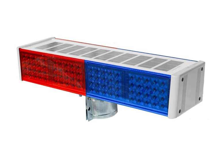 Solar Powered Red Blue LED Strobe Warning Light for Traffic Safety