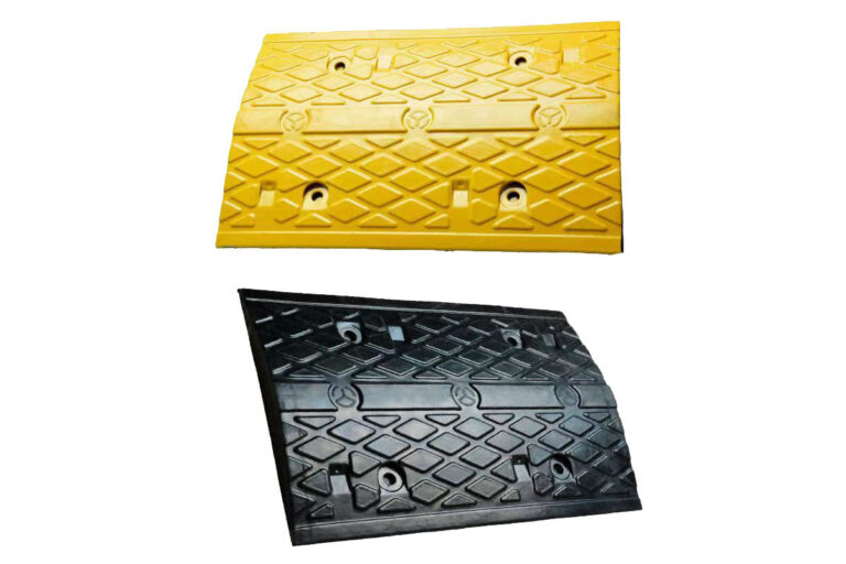 This heavy duty rubber speed bump features a wide modular design that provides effective traffic calming and improved vehicle stability. The anti-slip diamond surface enhances safety, while the high-visibility color options ensure clear warning for drivers. Ideal for parking lots, residential areas, and industrial roads, this speed bump offers reliable performance and long-lasting durability in various environments.